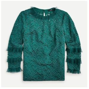 J. Crew Lace top with Tulle Ruffles in Dark Spruce